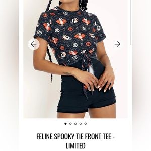 Blackmilk clothing feline spooky tie front tee